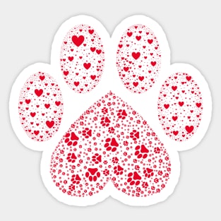 Red Animal Paw with Hearts Sticker